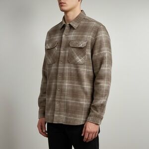 Frye Mens XL Brown Plaid‎ Cotton Long Sleeve Button Down Shirt Flannel Overshirt
